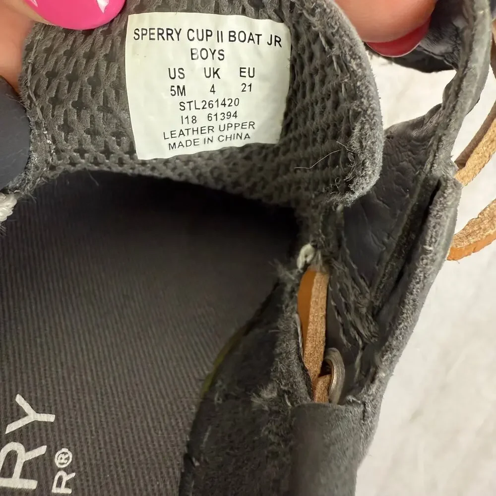 Sperry Top-Sider Kids Boys Charcoal Boat Shoes Hook and Loop Size 5C